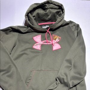 Under Armour Olive Green Hoodie with Pink Camo Accent XL